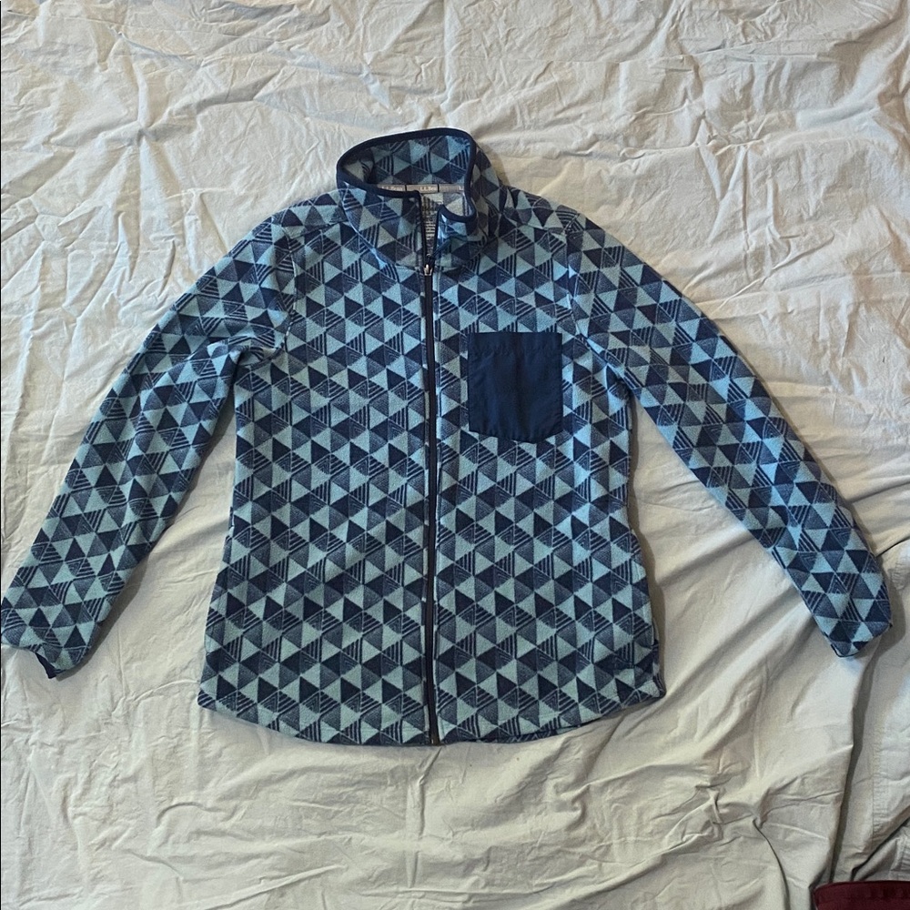 L.L. Bean Blue and White Geometric Fleece Jacket